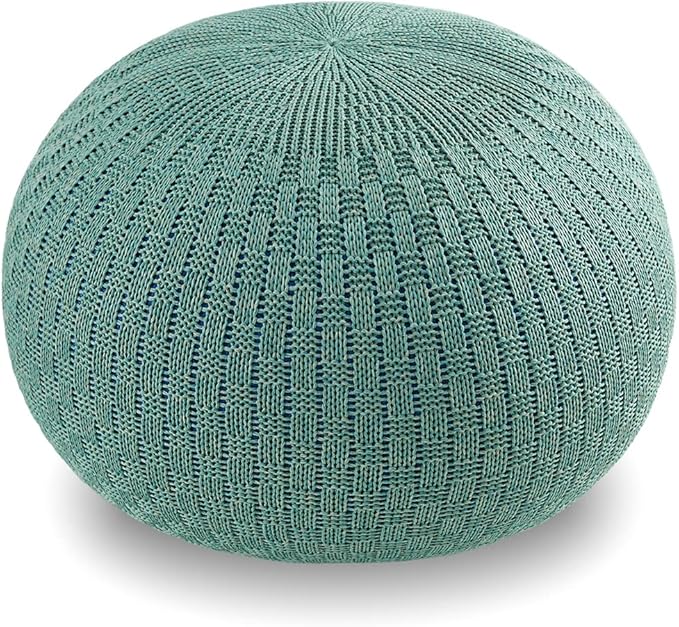 ARTPLAN - Round Knit Pouf - Woven Floor Ottoman - Handmade & Hand Stitched - 19.7 Dia x 12.8 High - Boho Home Décor - Living Room - Bedroom,Agate Green