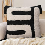 Adabana Black and Beige Pillow Covers 18x18 Decorative Tufted Abstract Throw Pillows Cover Modern Farmhouse Home Decor for Couch Living Room Safa Bed