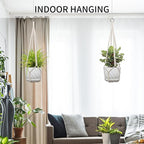 Macrame Plant Hanger, Fits 4-13 Inch Pots, Boho Hanging Plant Holder for Indoor Outdoor, 35 Inch, White (No Flowerpot)