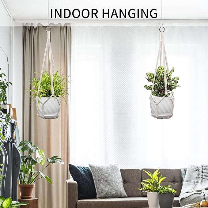 Macrame Plant Hanger, Fits 4-13 Inch Pots, Boho Hanging Plant Holder for Indoor Outdoor, 35 Inch, White (No Flowerpot)