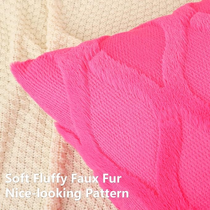 decorUhome Spring Euro Sham Throw Pillow Covers 26x26 Inch Set of 2, Soft Plush Faux Fur Wool Hot Pink Accent Couch Pillow Covers for Modern Farmhouse Bed Sofa Living Room