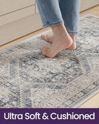 DEXI Kitchen Floor Mats Anti Fatigue, 23x59 Large Cushioned Vintage Runner Rug Waterproof, Standing Comfort Memory Foam Padded for Front Sink Laundry Office, White