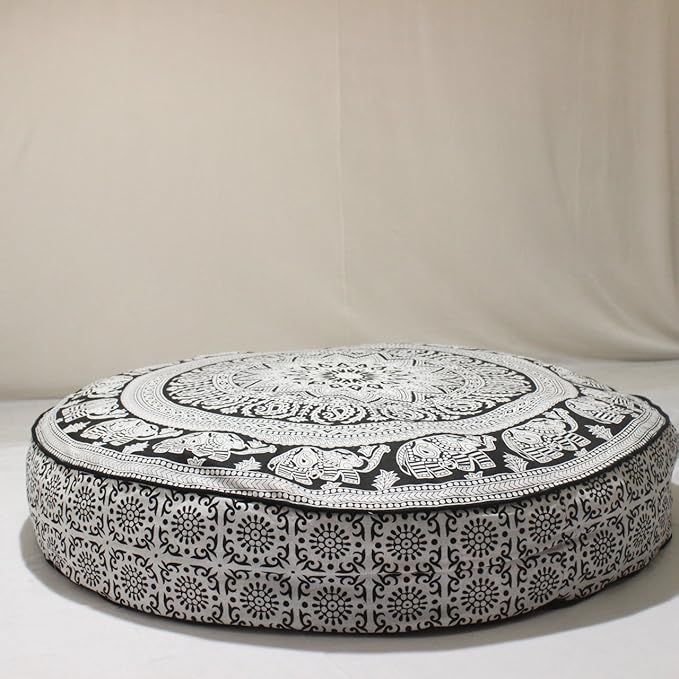 Indian Mandala Large Pillow Cover Decorative Indian Mandala Pillow Sham Indian Bohemian Ottoman Poufs Pom Pom Pillow Cases Outdoor Cushion Cover Yoga Mat Cotton Pet Dog Bed