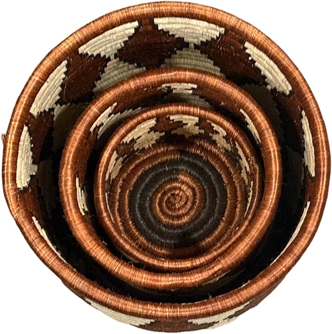 Handwoven African Planter Baskets (Set of 3) Sisal basket for Indoor Plant Pots Vase Home decor Storage Organizer Zen Designs Arts and Crafts (Brown and Natural Black)