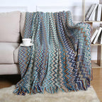 Bohemian Boho Throw Blankets, Knitted with Tassel, Outdoor Reversible Soft Cozy Lightweight Throw Blankets, Couch Bed Sofa Decorative Afghan Throw Blanket All Seasons Blue 50x60 inches