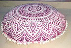 INDIAN CRAFT CASTLE 24" Pink Ombre Mandala Barmeri Large Floor Pillow Cover Cushion Meditation Seating Ottoman Throw Cover Hippie Decorative Zipped Bohemian Pouf Ottoman Pom Pom Cases 24" Round