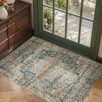 Entryway Rug Door Mat, Washable Samll 2x3 Rug, Green Boho Front Door Mat, Non Slip Area Rugs, Low Pile Throw Accent Entry Carpet for Indoor Entrance, Bathroom and Kitchen(Green 2x3ft)