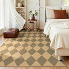 Lessymo Checkered Area Rugs 5x7 for Living Room, Washable Easy Jute Rug for Outdoor Patio Backyard Dining Room Bedroom, Non Slip Farmhouse Natural Indoor Outdoor Carpet, Diamond Brown/Beige