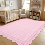 GarveeHome Washable Area Rugs 6x9 Rug for Living Room Scalloped Pink Nursery Rug Non Slip Soft Bedroom Rugs Low Pile Large Area Rug Stain Resistant Carpet for Grils Room Playroom Dining Room, Pink