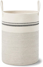 VIPOSCO Large Laundry Hamper, Tall Woven Rope Storage Basket for Blanket, Toys, Dirty Clothes in Living Room, Bathroom, Bedroom - 100L Stripe White