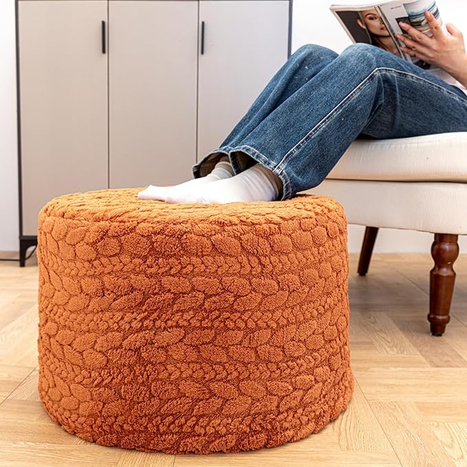Asuprui 20x14 Inch Unstuffed Ottoman Pouf Cover – Lightweight Foot Rest, Floor Bean Bag Chair, Storage Pouf for Living Room, Bedroom & Balcony (Filler Not Included) (Orange)