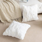 MOOX Rabbit Fur Throw Pillow Covers Decorative Fluffy Soft Fuzzy Plush Luxury Genuine Animal Skin Lumbar Pillow 18"x18" Cushion Cover, Couch White