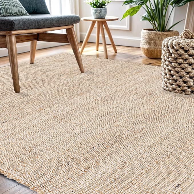 · REDEARTH · Jute Cotton Area Rug - 8'x10' Rectangular Rug, Sustainable Handwoven, Non-Shedding, Soft & Durable – Reversible, Neutral Tones for Home Décor in Living Room, Dining Room, Bedroom