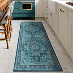 Teal 2x6 Runners for Kichen Floor Washable Non Skid, Boho Hallway Runner Rug for Entryway Front Door Foyer Mudroom, Vintage Medallion Carpet Runners 6ft for Bedroom Bathroom Laundry Room