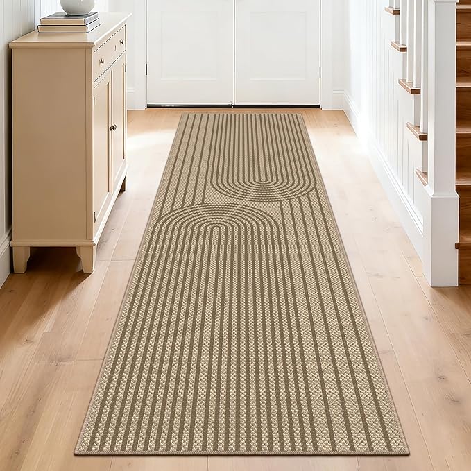 2x8 Kitchen Runner Rug for Hallways Outdoor Rug Easy Jute Rug Washable Low-Pile Non-Slip Area Rug Indoor Outdoor Carpet for Bedside Laundry Entryway Porch Door Mat Boho Brown Rainbow Floor Mats