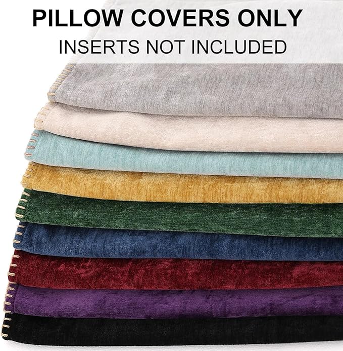 decorUhome Summer Chenille Soft Cozy Throw Pillow Covers 20x20 Set of 2, Modern Farmhouse Boho Velvet Decorative Pillow Cases with Stitched Edge for Couch Sofa Bed Home Decor, Aqua Haze