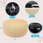 Woven Inflatable Ottoman, Fade-Resistant D31”x H14” Outdoor Indoor Pouf Patio Footrest Stool with Portable Handle, Round Ottoman for Patio Garden, Camping, Bedroom, Living Room