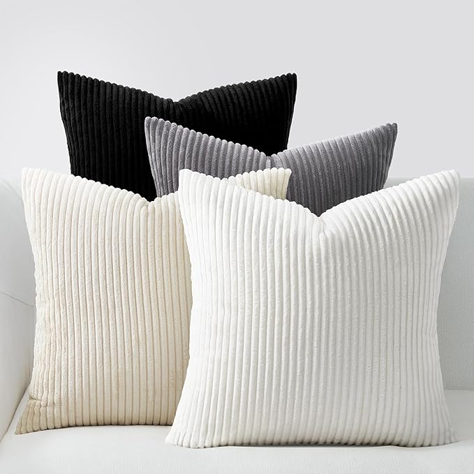 Topfinel Black and White Decorative Throw Pillow Covers Cushion Cases,Set of 4 Soft Velvet Modern Unique Designs,Mix and Match for Home Decor,Pillow Inserts Not Included (16x16 inch, Black/White)