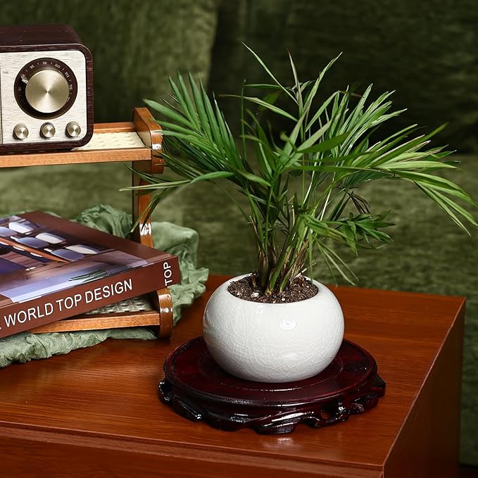 Yoiemivy 2 Pack Wooden Plant Stand for Table Wood Riser for Decor Small Vase Stand Chinese Planter Stands for Display Statue Oriental Style Indoor Plant Pot Pedestal Stand (4.5 Inch)