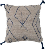 Creative Co-Op Tufted Cotton Pillow Cover with Geometric Pattern and Tassels, Natural and Blue