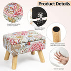 Square Storage Ottoman with Sturdy Wood Legs, Tufted Upholstered Footstool 14.5”L × 10.6”W × 11.4”H Boho Floral Upholstered Storage Footrest, Suitable for Living Room, Bedroom, Couch, Enterway