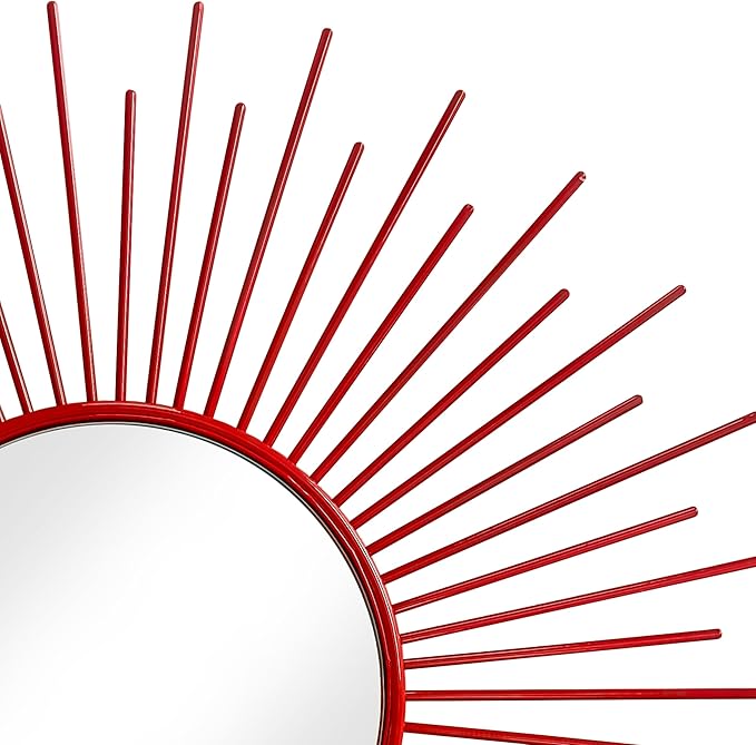 3 Pack Metal Mirrors for Wall Sunburst Wall Mirrors Home Décor Decorative Hanging Wall Art for Living Room Bedroom Entryway (Red, Sunburst)
