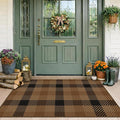 Brown Checkered Rug for Under Door Mat Outdoor - 2'3" x 3'7" (27.5" x 43") Washable Easy Jute Plaid Rug for Entryway, Kitchen, Earthy & Coffee Rustic Accent Neutral Front Porch Décor