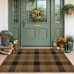 Brown Checkered Rug for Under Door Mat Outdoor - 2'3" x 3'7" (27.5" x 43") Washable Easy Jute Plaid Rug for Entryway, Kitchen, Earthy & Coffee Rustic Accent Neutral Front Porch Décor