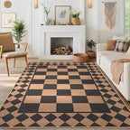 GarveeHome Easy Jute Rug 9x12 Washable Rugs for Living Room Checkered Indoor Outdoor Rug for Patio Non-Slip No Shed Jute Rugs Geometric Carpet for Farmhouse Dining Room Backyard Office, Black Brown