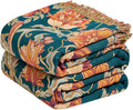 Boho Throw Blanket - 100% Cotton Ultra Soft Muslin Blanket, 60"x80" Lightweight Floral Bird Framhouse Bedding Spring Blanket for Bed, All Season Blue Bohemian Bedroom Home Decor Quilt