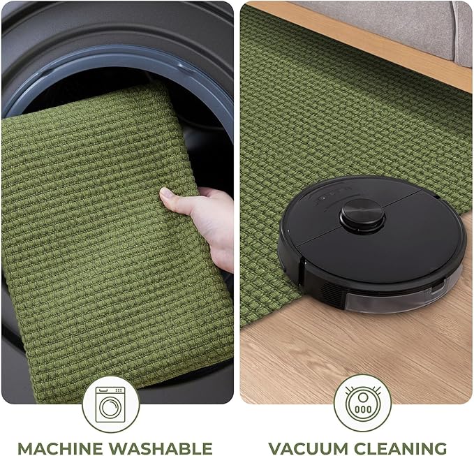 KOZYFLY Indoor Door Mat 2x3 ft Small Area Rugs Washable Front Door Mat Non Slip Rubber Backed Entryway Rug Cotton Entrance Doormat for Front Porch Bathroom Kitchen Bedroom, Bright Green/Earthy Green