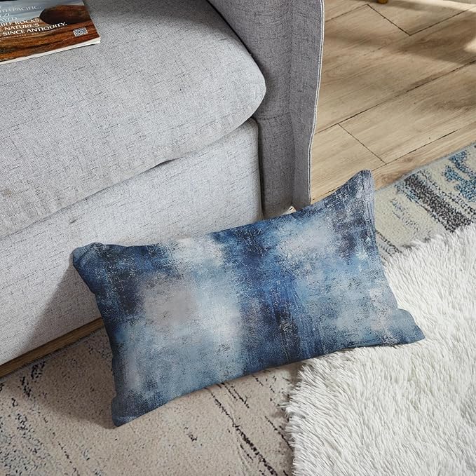 Britimes Throw Pillow Covers Modern Home Art Decor, 12 x 20 Inches Set of 2 Pillow Cases Decorative, Abstract Oil Painting Pillowcases for Bedroom, Living Room, Navy Blue Accent