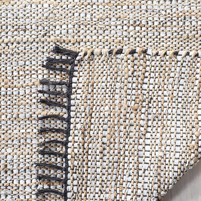 SAFAVIEH Vintage Leather Collection Runner Rug - 2'3" x 9', Silver, Handmade Boho Fringe Leather & Jute, Ideal for High Traffic Areas in Living Room, Bedroom (VTL203G)