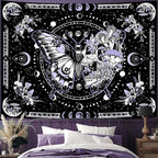 Fungarth Skeleton Butterfly Tapestry Purple Skull Hippie Mushroom Plants Tapestry for Bedroom Moon phase Aesthetic Tapestries Wall Hanging for Living Room Dorm (44.00” x 60.00”, Purple)