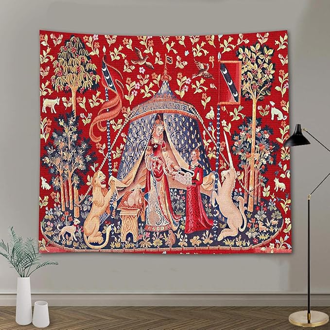 FEASRT Princess European Royal Tapestry, 90x84 Inches Soft Flannelette, Medieval Maiden Wall Blanket