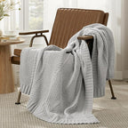 Amélie Home Chevron Chenille Knit Throw Blanket for Couch, Cozy Texture Decorative Soft Blanket for Sofa & Chair, 50"x60", Light Grey