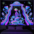 Galoker Blacklight Skeleton Tapestry Neon Mushroom Floral Tapestries UV Reactive Alien UFO Tapestry Galaxy Space Tapestries Wall Hanging for Home Decor(H59.1×W78.7 inches)