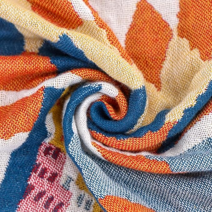 Boho Throw Blanket, 100% Organic Muslin Cotton Skin-Friendly Breathable Ultra Soft Bed Quilt Throw - All Season Decor Colorful Blanket for Sofa Couch Chair and Gift. 91" x 108"