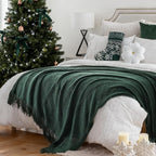 BATTILO HOME Christmas Décor Green Throw Blanket with Fringe, Geometric Bed Throws Dark Green Throws Decorative Throw Blanket for Couch, 50"x60"