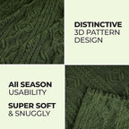 Superior Fleece Boho Jacquard Blanket, Decorative Blankets for Bedroom, Sofa, Fuzzy, Plush, Fluffy, Soft, Cute Room Decor, Beautiful Cover, Comfort Essentials, Arctic Collection, Throw XL, Green
