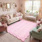 GarveeHome 5x7 Valentines Scalloped Area Rug Pink Washable Rugs for Living Room Bedroom, Soft Low Pile Non Slip Accent Floor Mat Solid Floral Print Throw Rug Farmhouse Indoor Carpet for Dorm Playroom