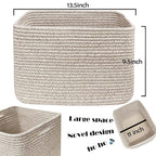 COMFY-HOMI Square Woven Cotton Rope Basket for Organizing, Gift Baskets for Handles, Empty Gift Baskets, Toy Basket for bins|13.5" x 11" x 9.5" home decor for Living Room, Bathroom