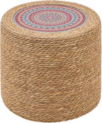 Wimarsbon Round Pouf Ottomans, Handwoven Natural Water Hyacinth Seagrass Pouffe,Outdoor Rattan Stool Accent Seat, Bohemian Coastal Home Decor (18inch Natural Cattail-Boho 1)