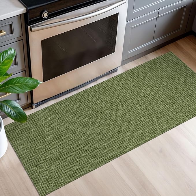 EARTHALL Woven Runner Rug 2x5 Ft Washable Runners for Hallways Cotton Non Slip Rubber Backed Kitchen Runner Braided Indoor Floor Carpet for Entryway, Hallway, Kitchen, Bedroom, Green