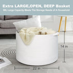 White Cotton Rope Storage Basket, 22" X 22" X 14" Extra Large Blanket Storage Living Room, XL Soft Toy Bin for Organizing, Woven Baby Laundry Basket with Handle, White Wicker Hamper Nursery