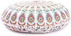 Indian round floor pillow Mandala Floor Pillow Cover Seating Cushion Throw Cover Hippie Decorative Bohemian Ottoman Pouf Cover, Pom Pom Pillow Cases ,Boho 32" Musturd Inches