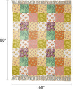 100% Cotton Boho Throw Blanket for Home Decor – Classic Farmhouse Quilt Bedding, Muslin Blankets for Adults, Vintage Woven Decorative Blanket for Couch, Bed Layering Use, Patchwork, 60"x80"