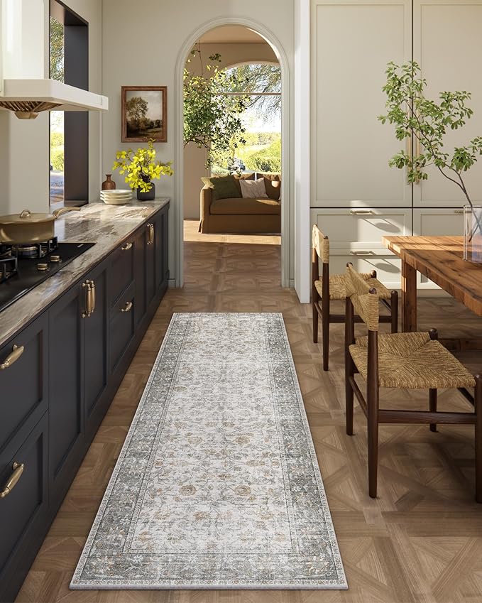 Washable Kitchen Rug Runners for Hallways: 2'x6' Bedroom Rug Non Slip Low-Pile Stain Resistant Soft Indoor Floor Carpet Runner for Indoor Entryway Hallways Kitchen Laundry Room Beside Farmhouse