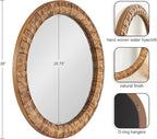 Kate and Laurel Laalima Boho Woven Round Mirror, 26 Inch Diameter, Rustic Brown, Decorative Circle Mirror with Authentic Water Hyacinth Frame for Coastal Mirror Decor