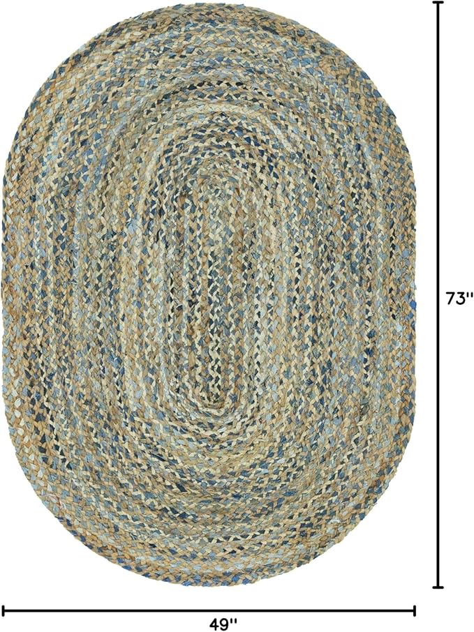 Unique Loom Braided Chindi Collection Casual Modern Blue Oval Rug (4' 0 x 6' 0), Blue/Natural